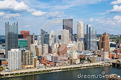 Dramatic Skyline of Downtown above the Monongahela River in Pitt Editorial Stock Photo