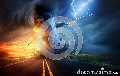 Dramatic Storm And Tornado Cartoon Illustration