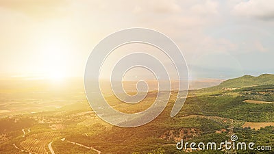 Dramatic sundown over fields around Delphi Stock Photo