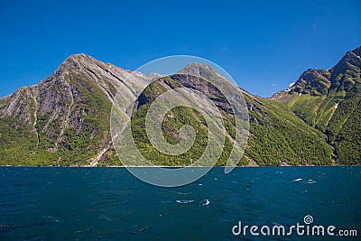 Dramatic sunny and beauty landscape at Hjorundfjord, Norway Stock Photo