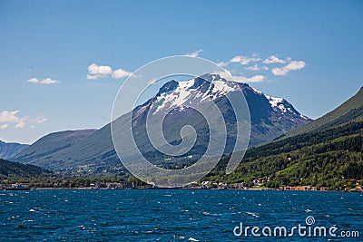 Dramatic sunny and beauty landscape at Hjorundfjord, Norway Stock Photo