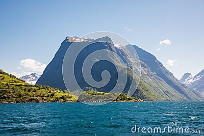 Dramatic sunny and beauty landscape at Hjorundfjord, Norway Stock Photo