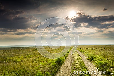 Dramatic Sunrise over the Kansas Tallgrass Prairie Stock Photo