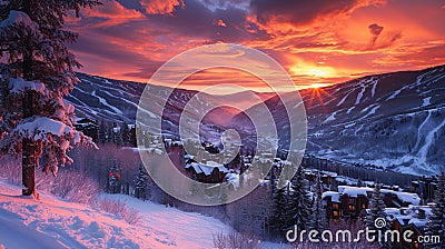 Dramatic Sunrise over the ski village of Vail, Colorado in the Rocky Mountains Stock Photo