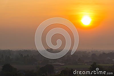 Dramatic sunrise sky with landscape in Thailand Stock Photo