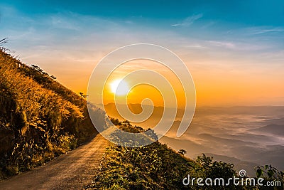 Dramatic mountain sunrise view from Kerala Stock Photo