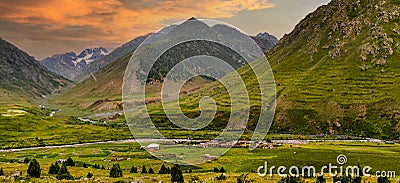 Dramatic Sunset in a beautiful green valley of Chillum Astore in Northern Pakistan Stock Photo