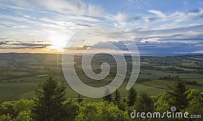 Dramatic Sunset Clouds over Scenic Valley in Shropshire, UK Stock Photo