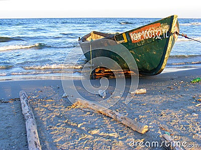 Dramatic sunset on the Corbu beach at the Black Sea, Romania, one of the most beautiful virgin beach in Europe Editorial Stock Photo