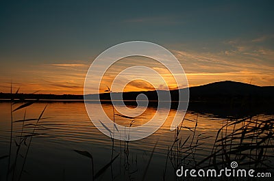 Dramatic sunset on the Finnish lake Stock Photo