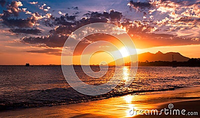 Dramatic Sunset in the Ocean Stock Photo