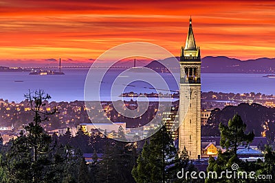 Dramatic Sunset over San Francisco Bay and the Campanile Stock Photo