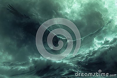 Dramatic Turquoise Stormy Sky with Thunderclouds and Lightning Nature's Fury Unleashed Stock Photo