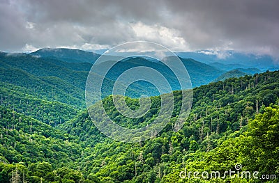 Dramatic view of the Appalachian Mountains from Newfound Gap Road, at Great Smoky Mountains National Park, Tennessee. Stock Photo