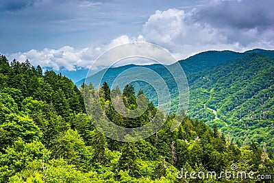 Dramatic view of the Appalachian Mountains from Newfound Gap Road, at Great Smoky Mountains National Park, Tennessee. Stock Photo