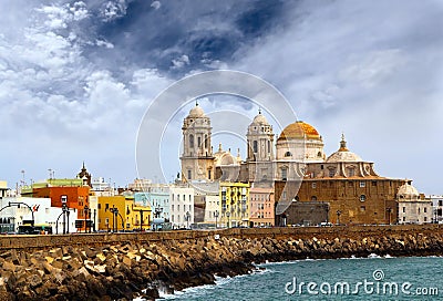 Dramatic view of the Dome of Cadiz and seaside at the evening, Andalusia, Spain Stock Photo