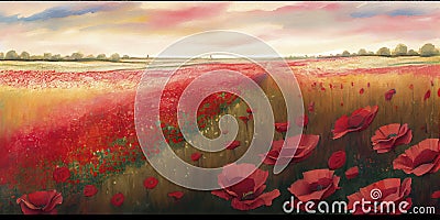 Dramatic Watercolor Painting of Poppies in Full Bloom for Invitations and Posters. Stock Photo