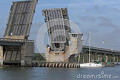 Draw bridge & sailboat Stock Photo