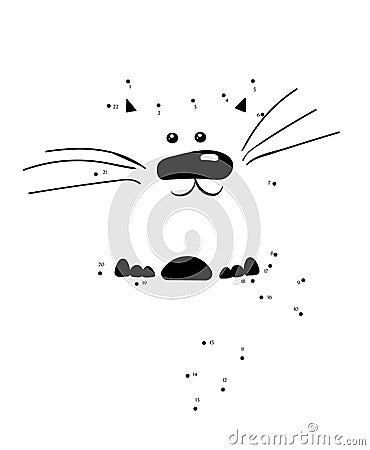 Draw a cat connect the dots. Cartoon Kitten character for educational game for children. Vector illustration. Educational number Vector Illustration