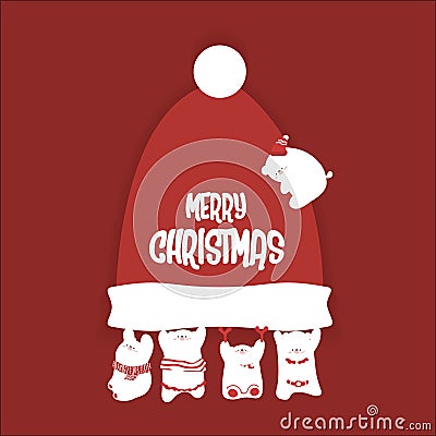 Draw cute little bear for Christmas day Vector Illustration