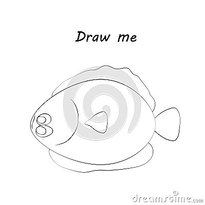 Draw me - vector illustration of sea animals. The flounder coloring game for children. Vector Illustration