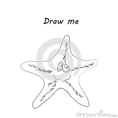 Draw me - vector illustration of sea animals. The seastar coloring game for children. Vector Illustration