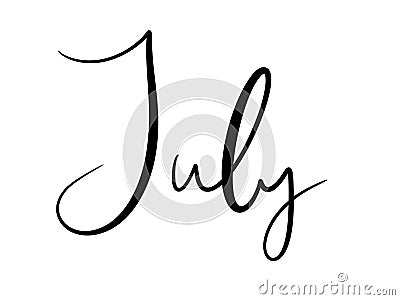 simple design element inscription hand style month july summer on white background black letters for ballet journal calendar Stock Photo