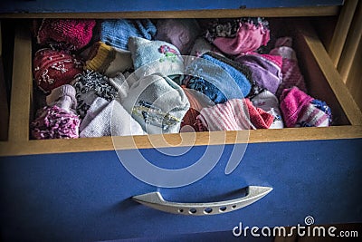 A Drawer with Kids Socks Stock Photo