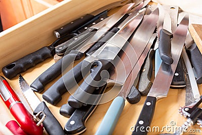 Drawer of knives Stock Photo