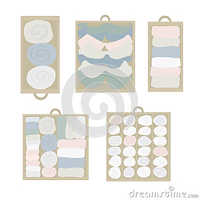 Drawer organization Vector icon set. Closet organization illustration. House keeping. Tidy up. Declutter and tidying up concept. Vector Illustration