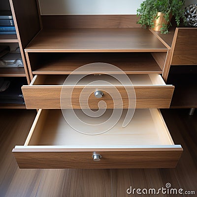 Drawer perspective Top view of an opened, invitingly empty drawer Stock Photo