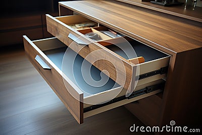 Drawer perspective Top view of an opened, invitingly empty drawer Stock Photo