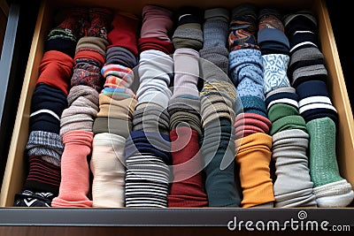 drawer of various sport socks, including running and cycling socks Stock Photo