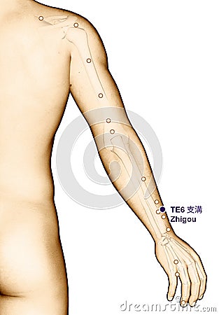 Drawing Acupuncture Point TE6 Zhigou, 3D Illustration Stock Photo