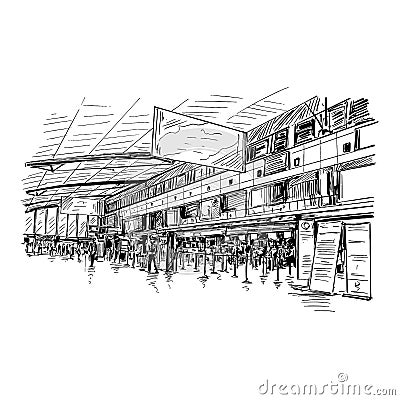 Drawing of the airport in Vietnam Vector Illustration