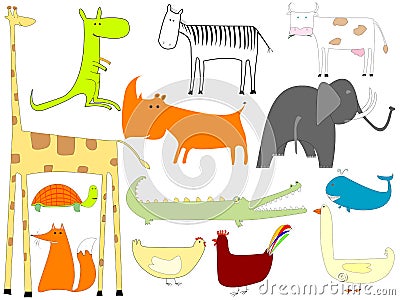 Drawing of animals isolated on white background Vector Illustration