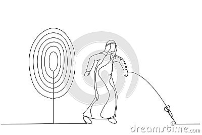 Drawing of arab businessman and target. Continuous line art Vector Illustration