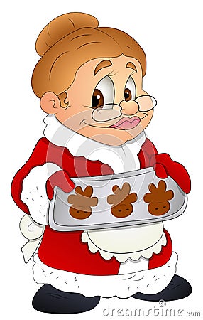 Christmas Granny Lady - Cartoon Character - Vector Illustration Stock Photo