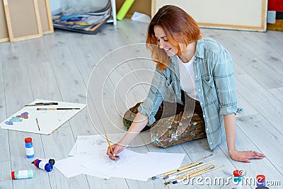 drawing art creative home leisure woman painting Stock Photo