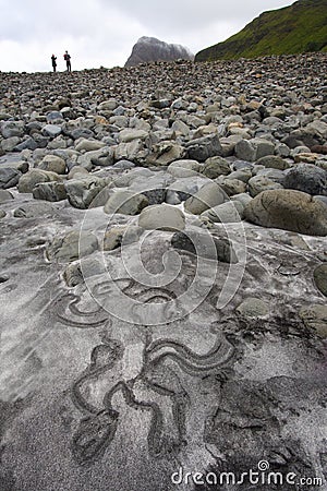 Drawing on the beach, scotland Stock Photo