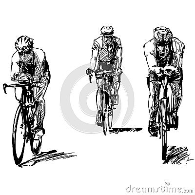 Drawing of the bicycle competition show group riders Vector Illustration