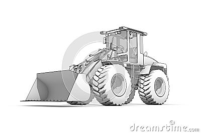 Drawing: black-and-white sketch of excavator Cartoon Illustration