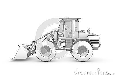 Drawing: black-and-white sketch of excavator Cartoon Illustration
