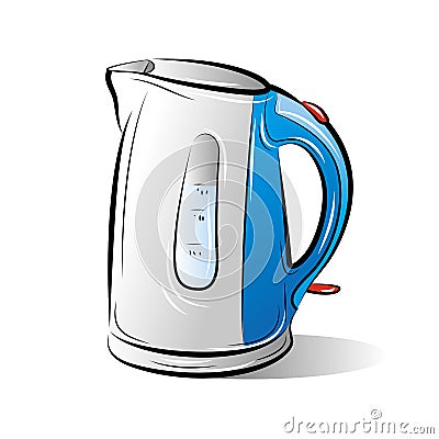 Drawing of the blue teapot kettle Vector Illustration