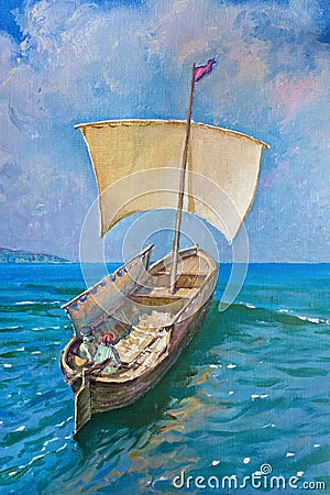 Drawing of boat, painting Stock Photo