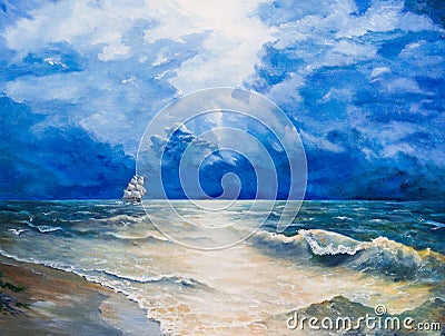 Drawing of boat is under sail Stock Photo