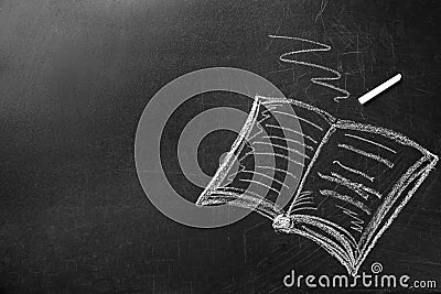 Drawing of book and chalk on board. Teacher`s day Stock Photo