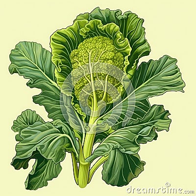 Drawing of broccoli plant on yellow background Stock Photo