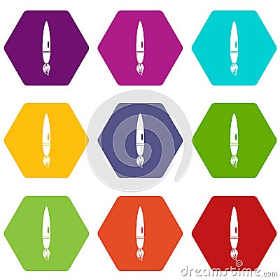 Drawing brush icon set color hexahedron Vector Illustration