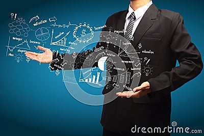 Drawing business strategy plan concept idea in the hands Stock Photo